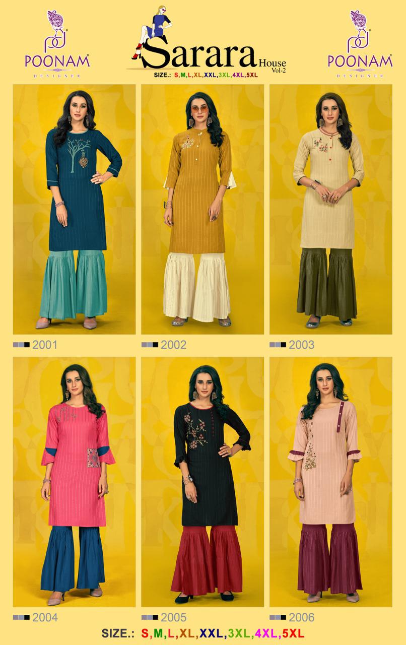 Poonam Designer Sharara House Designer Party Wear Embroidered Kurti With Sharara Collection and Wholesale Price
